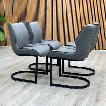 ‘Cupra’ Charcoal Grey Faux Leather Cantilever Set of 4 Dining Chairs