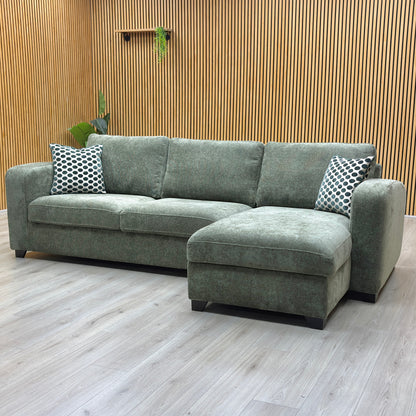 ‘Layla’ Forest Green Woven Fabric Left Hand Facing Full Storage Chaise End 3 Seater Sofa