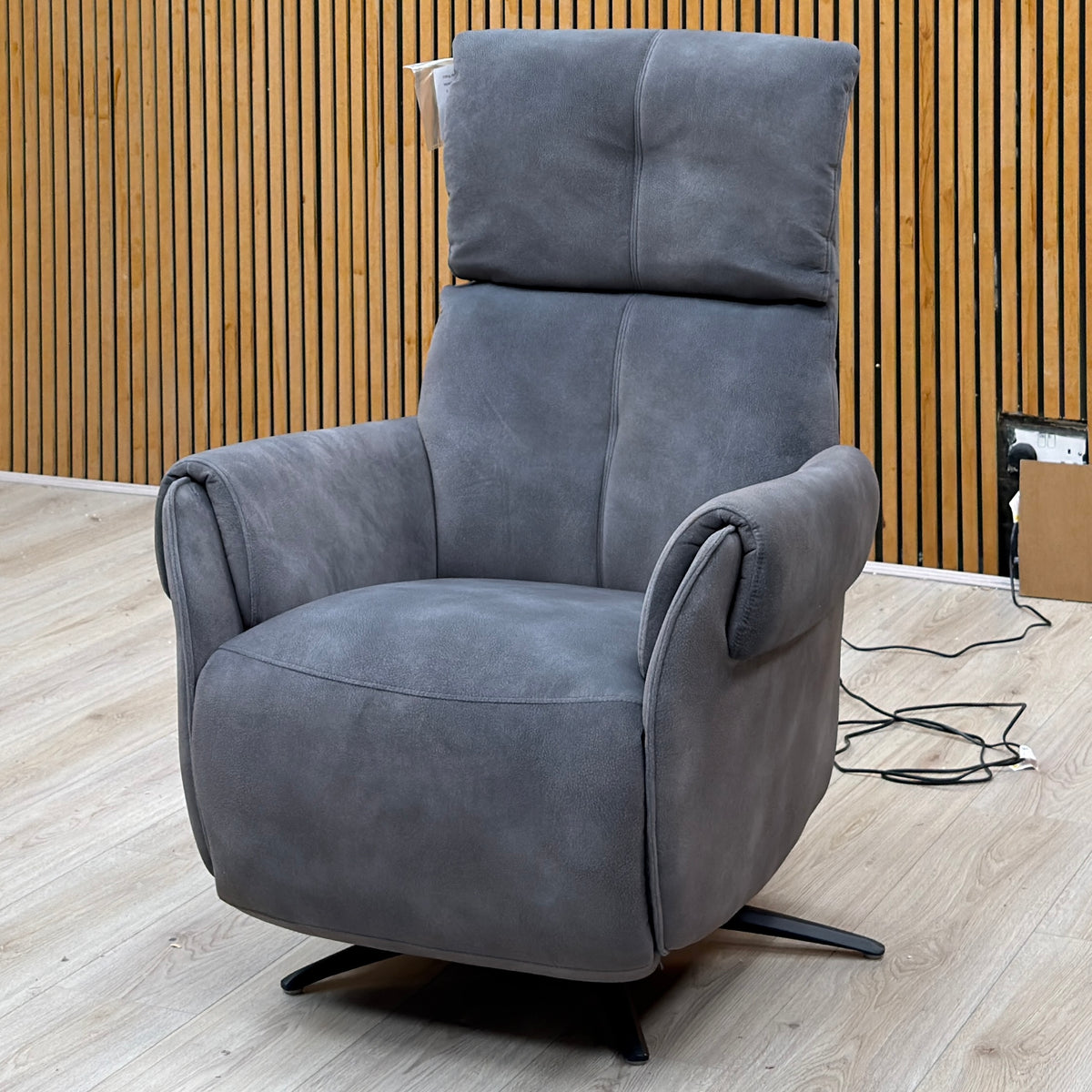 ‘Empoli’ Dexter Shadow Grey Velvet Fabric Power Recliner Swivel Chair with Power Headrest