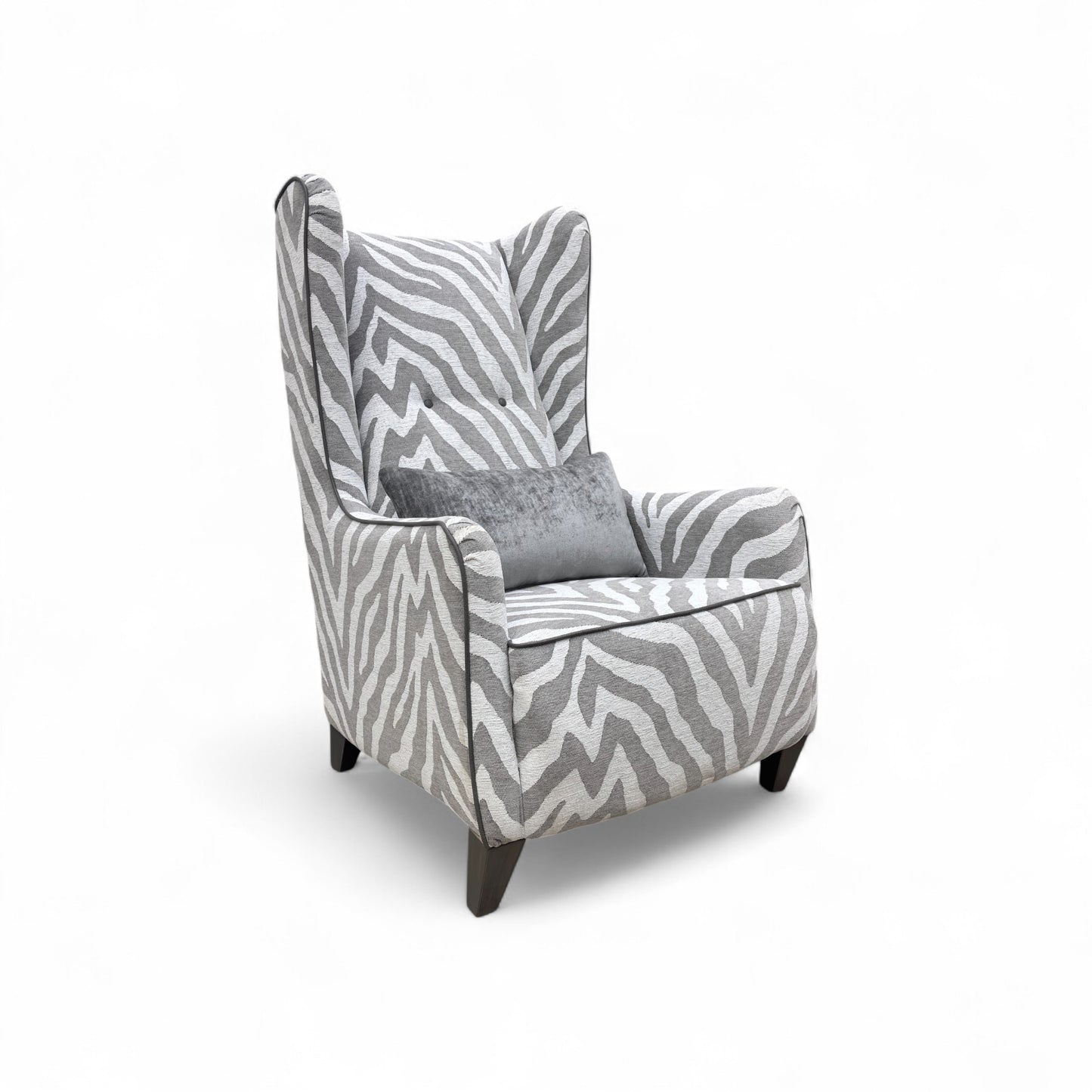 'Zanzibar' Zebra Pattern Fabric Winged Accent Chair