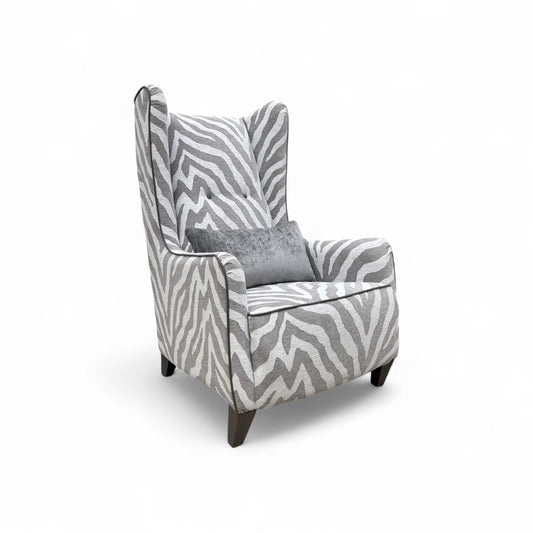 'Zanzibar' Zebra Pattern Fabric Winged Accent Chair