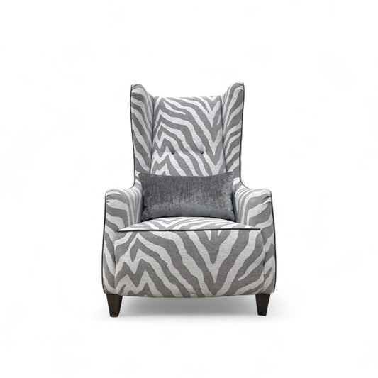 'Zanzibar' Zebra Pattern Fabric Winged Accent Chair