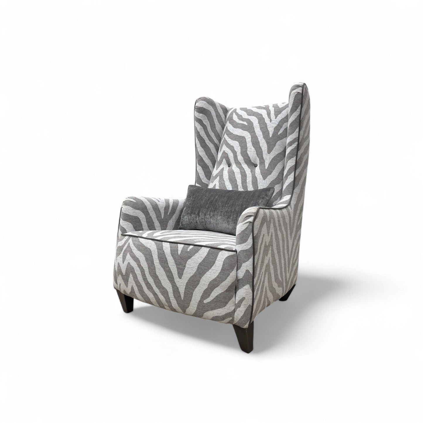 'Zanzibar' Zebra Pattern Fabric Winged Accent Chair