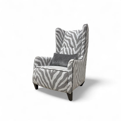 'Zanzibar' Zebra Pattern Fabric Winged Accent Chair