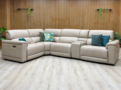 Genius Oslo Oyster Cat-40_08 Leather Power Recliner Media Console Large Corner Sofa with Power Headrests, Power Lumbar – view 3