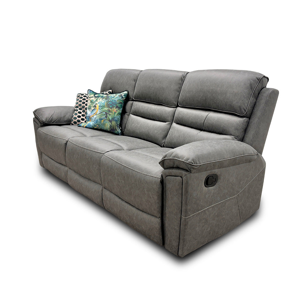 'Azzurri" Grey Endurance Fabric Manual Recliner 3 Seater Sofa