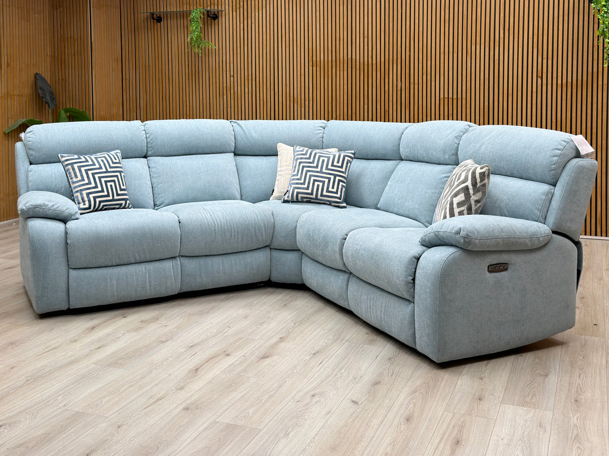 Moreno Fab-Meo-R17 Baby Blue Fabric Large Power Recliner Corner Sofa with Power Headrests – view 3