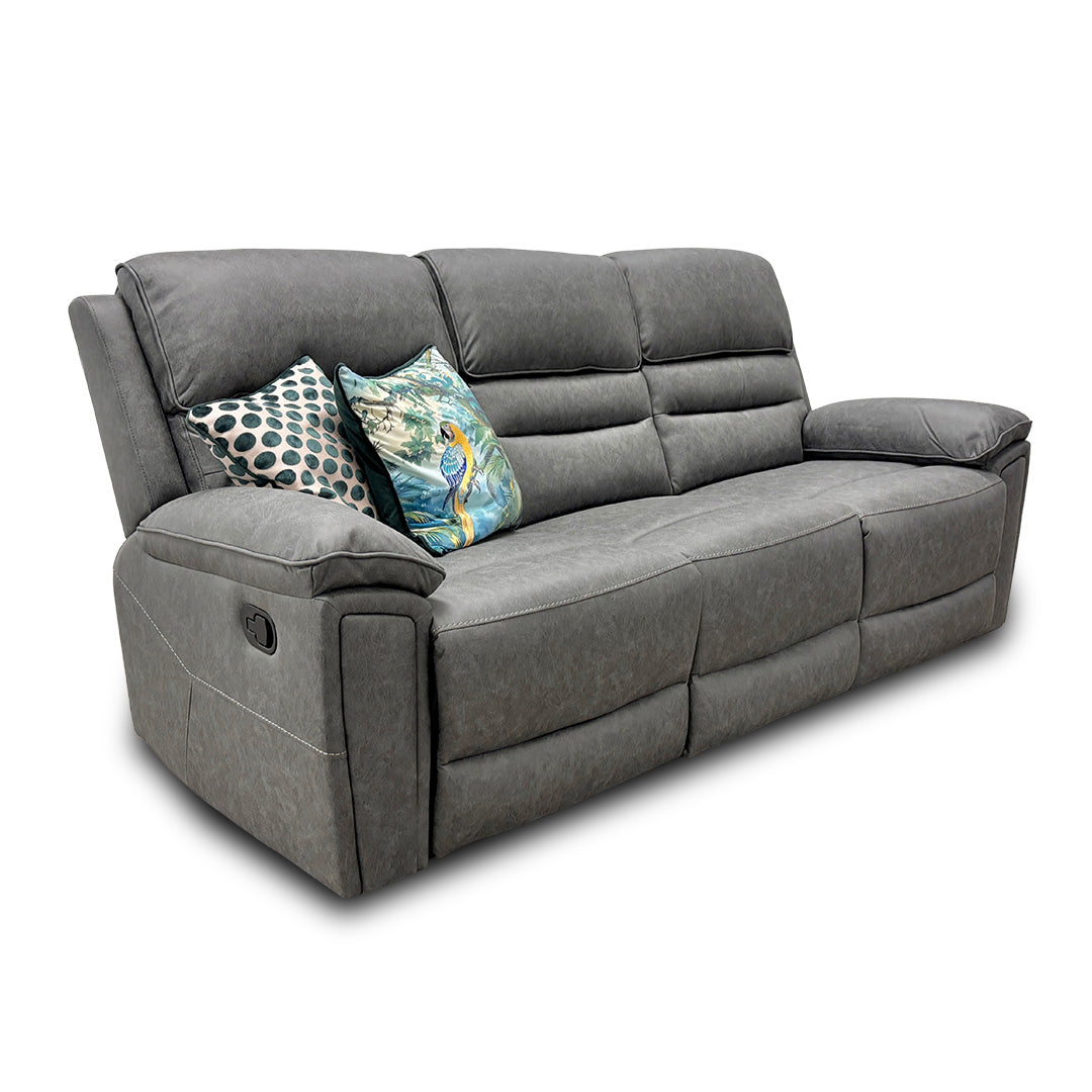 'Azzurri" Grey Endurance Fabric Manual Recliner 3 Seater Sofa