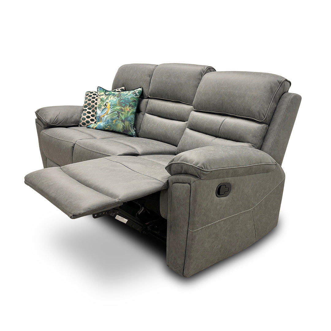 'Azzurri" Grey Endurance Fabric Manual Recliner 3 Seater Sofa