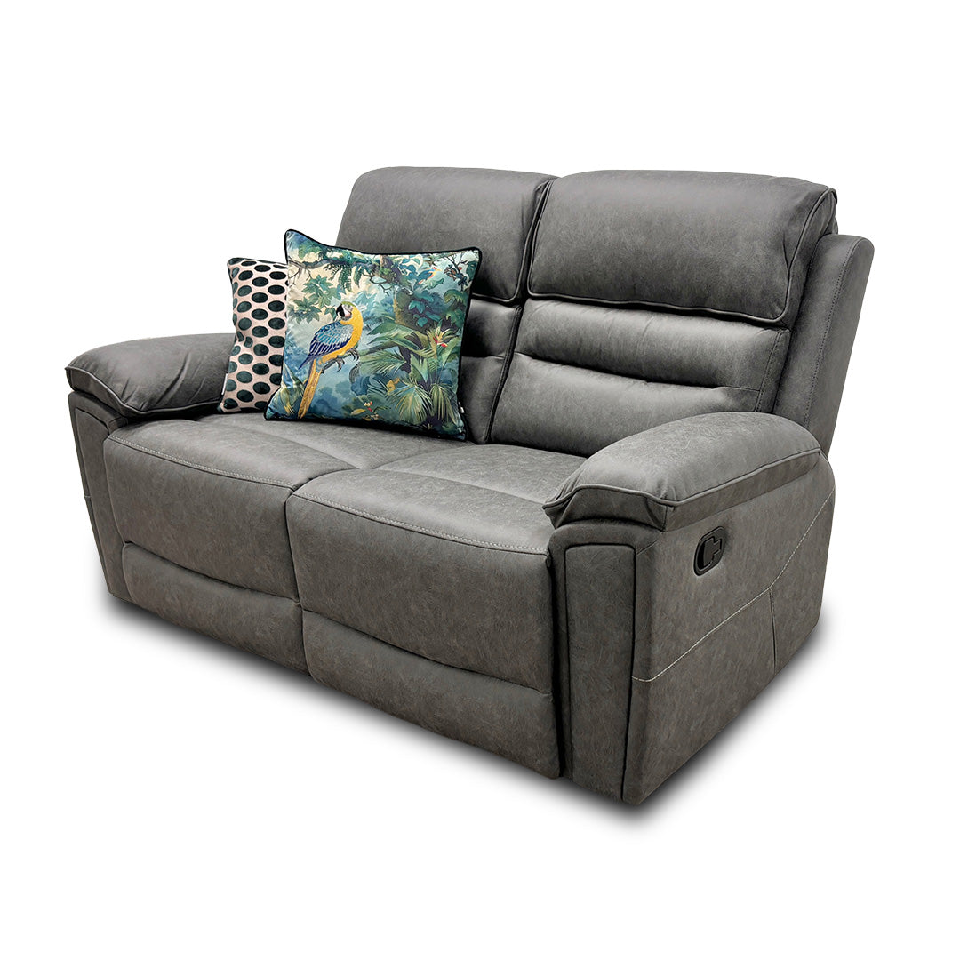 Side view of the Azzurri 2-seater recliner sofa, displaying its clean lines and uniform fabric finish.