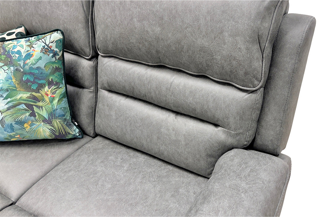 Close up shot of the grey endurance fabric texture, designed for high durability and a premium feel.