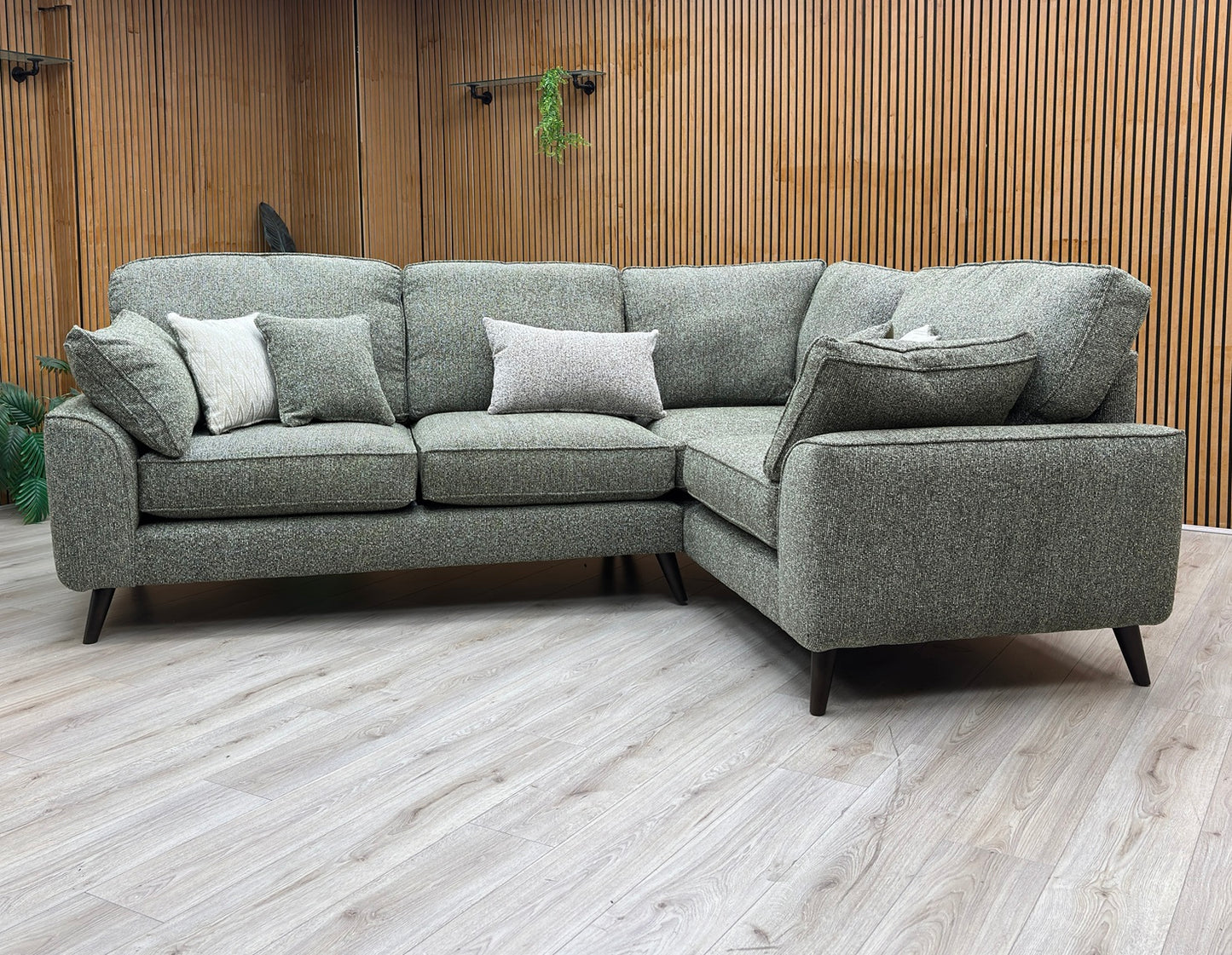 'Theodore' Olive Green Woven Fabric Formal Back Right Hand Facing Corner Sofa