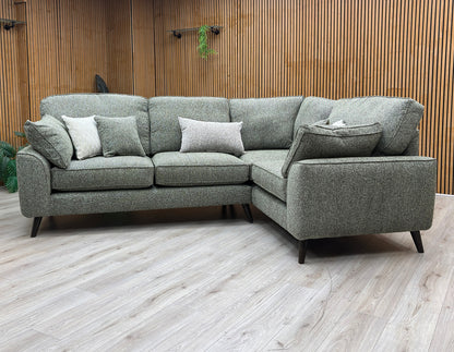 'Theodore' Olive Green Woven Fabric Formal Back Right Hand Facing Corner Sofa