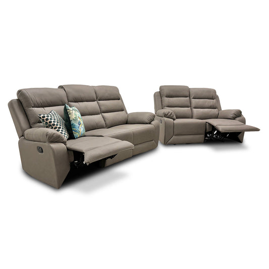 ‘Trinity’ Manual Recliner Grey Soft Endurance Fabric 3 + 2 Seater Sofa Set