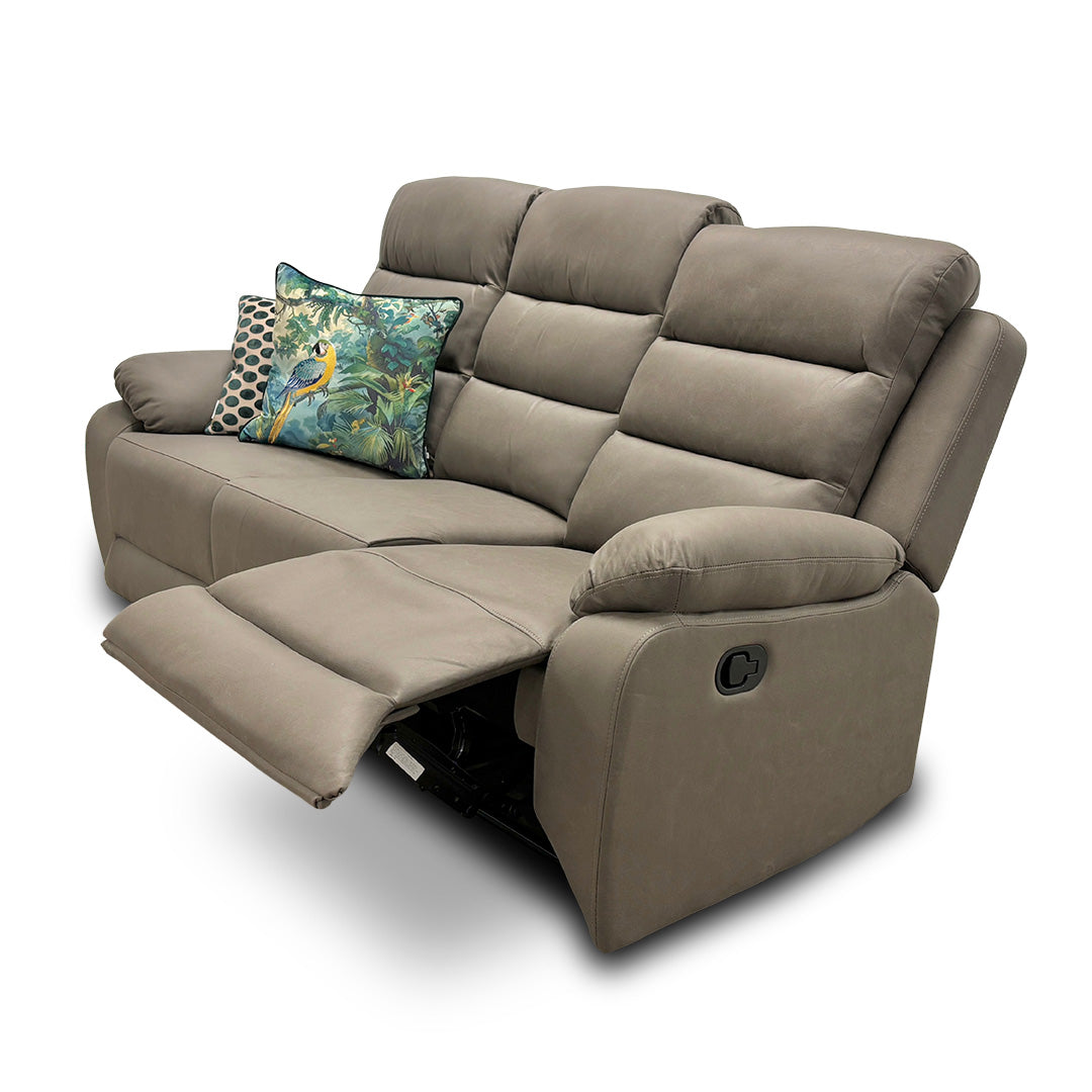 ‘Trinity’ Manual Recliner Grey Soft Endurance Fabric 3 Seater Sofa
