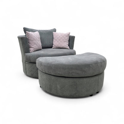 ‘Molly’ Pewter Fabric Swivel Chair + Half Moon Stool