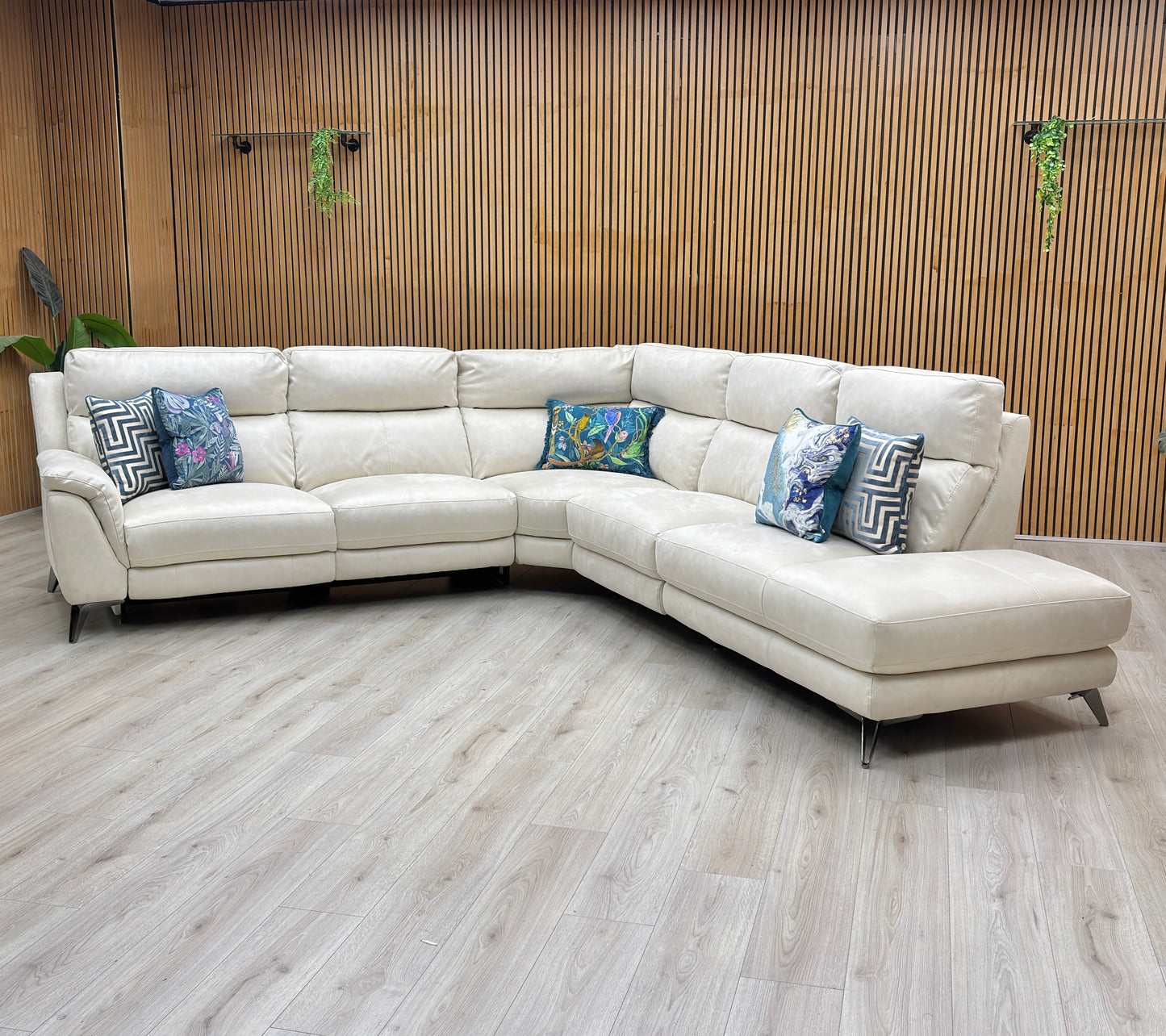 ‘Contempo’ Bfa-Ori-R11 Cream Suede Fabric Right Hand Facing Corner Chaise End Sofa + Power Recliner Armless Unit