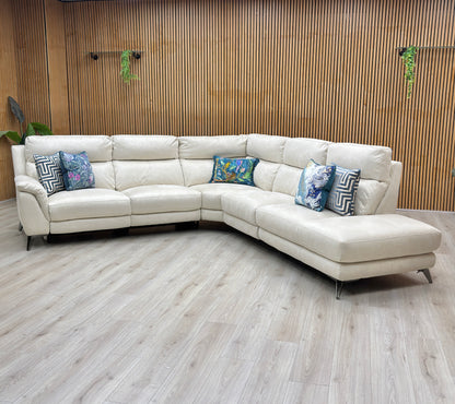 ‘Contempo’ Bfa-Ori-R11 Cream Suede Fabric Right Hand Facing Corner Chaise End Sofa + Power Recliner Armless Unit