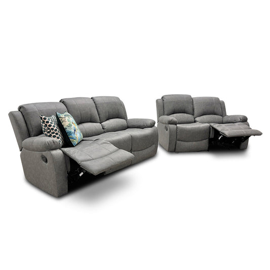 ‘Bennett’ Grey Endurance Fabric Manual Recliner 3 + 2 Seater Sofa Set