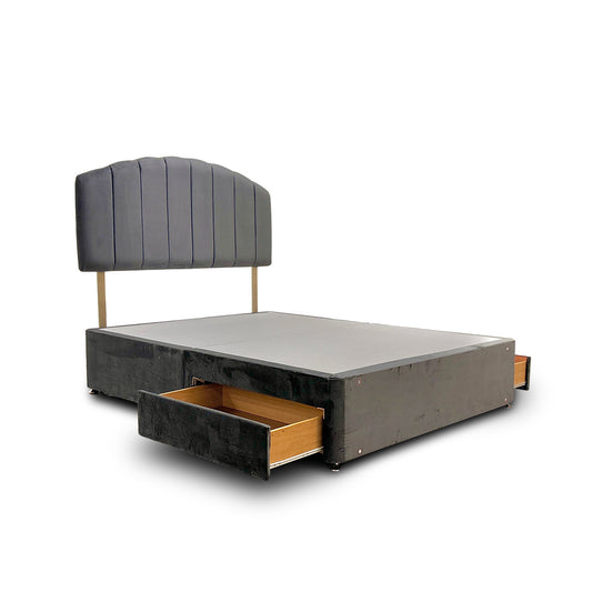 ‘Merlin’ Charcoal Velour King Bed with 2 Drawers