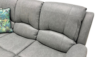Detailed close-up of the resilient Grey Endurance Fabric upholstery, showcasing the texture, durable stitching, and the material's stain-resistant quality.