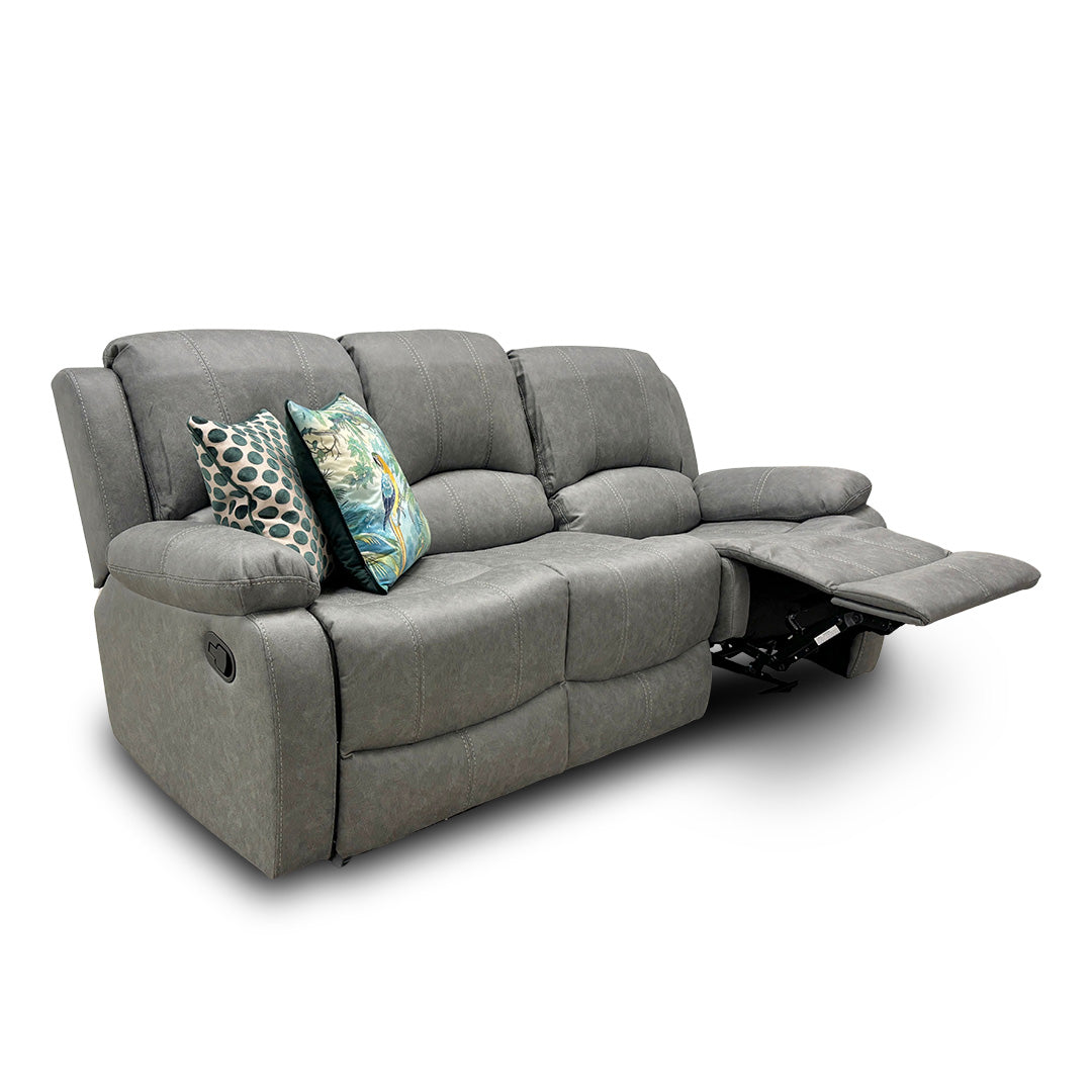 The Bennett 3-seater manual recliner sofa with both end seats fully extended, demonstrating the manual reclining function and deep seating comfort.