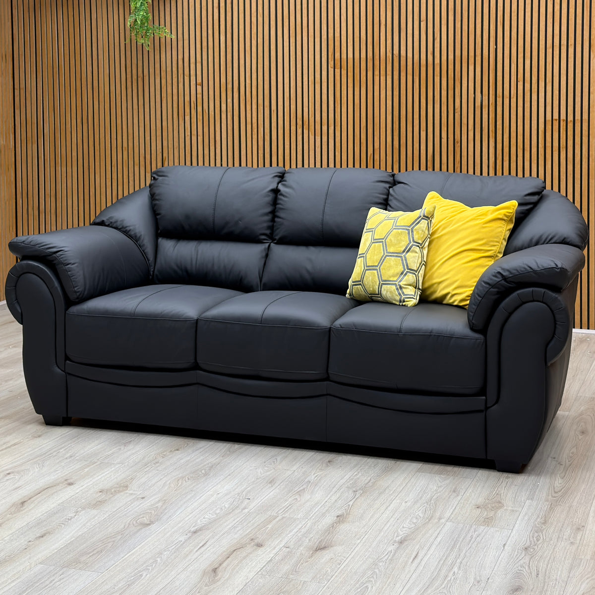 'Naples' Black Italian Leather 3 Seater Sofa