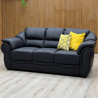 'Naples' Black Italian Leather 3 Seater Sofa