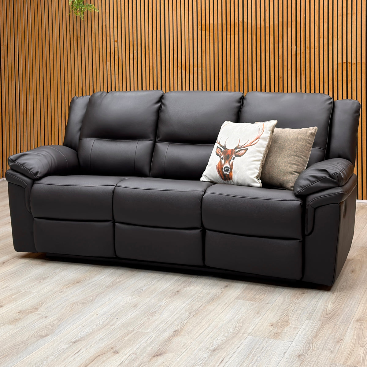 'Albion' Chocolate Brown Luxury Faux Leather High Back 3 Seater Sofa Manual Recliner Sofa