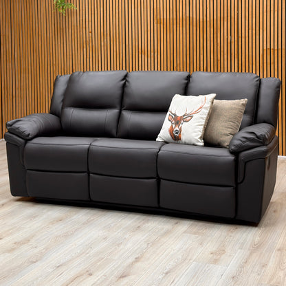 'Albion' Chocolate Brown Luxury Faux Leather High Back 3 Seater Sofa Manual Recliner Sofa