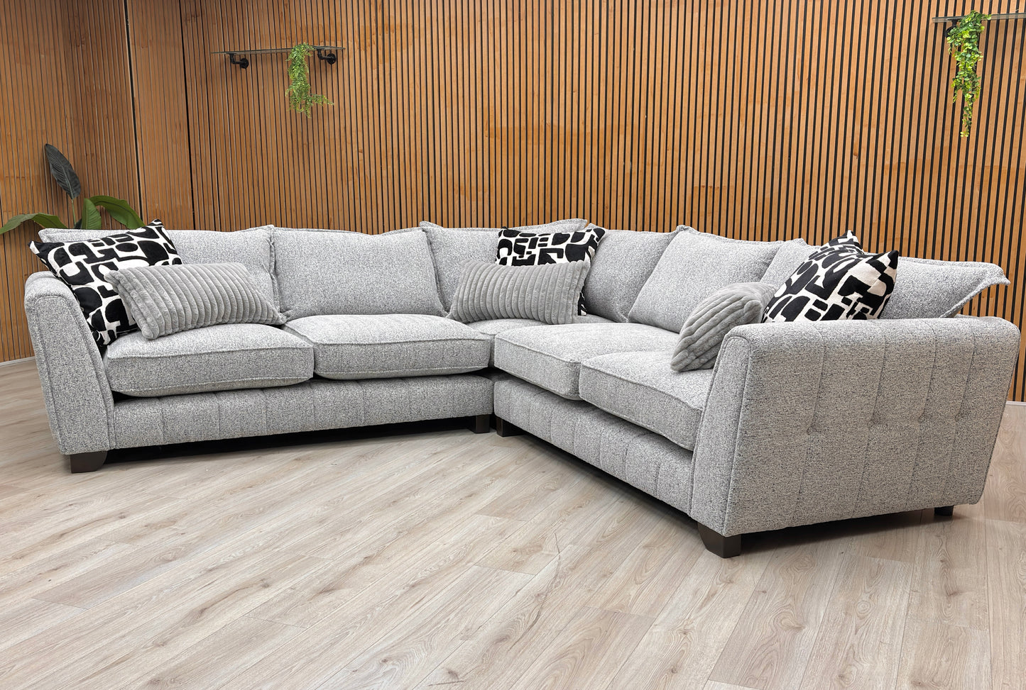 ‘Serena’ Zara Grey Woven Fabric Formal Back 2 Corner 2 Sofa