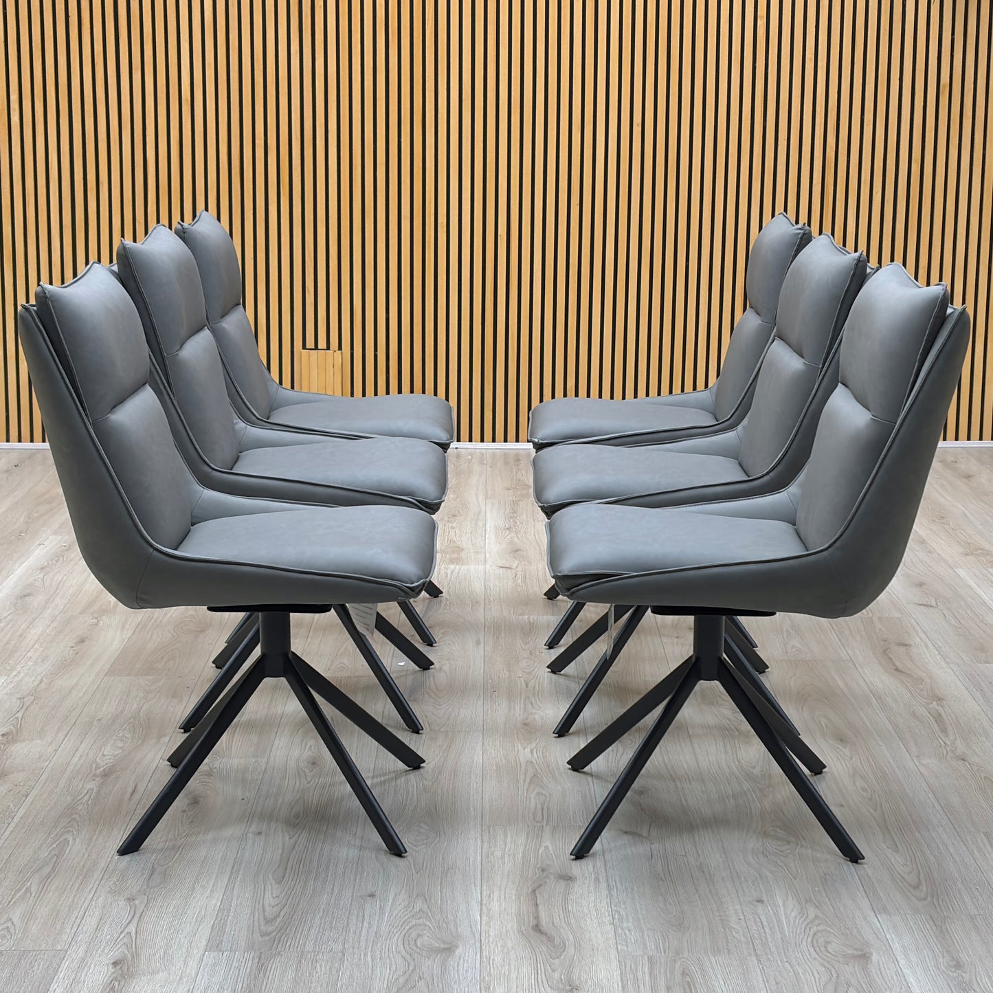 ‘Catalina’ Dark Grey Faux Leather Set of 6 Swivel Dining Chairs