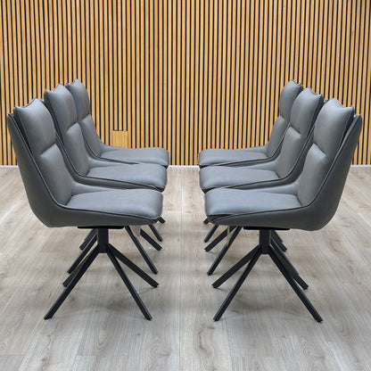 ‘Catalina’ Dark Grey Faux Leather Set of 6 Swivel Dining Chairs