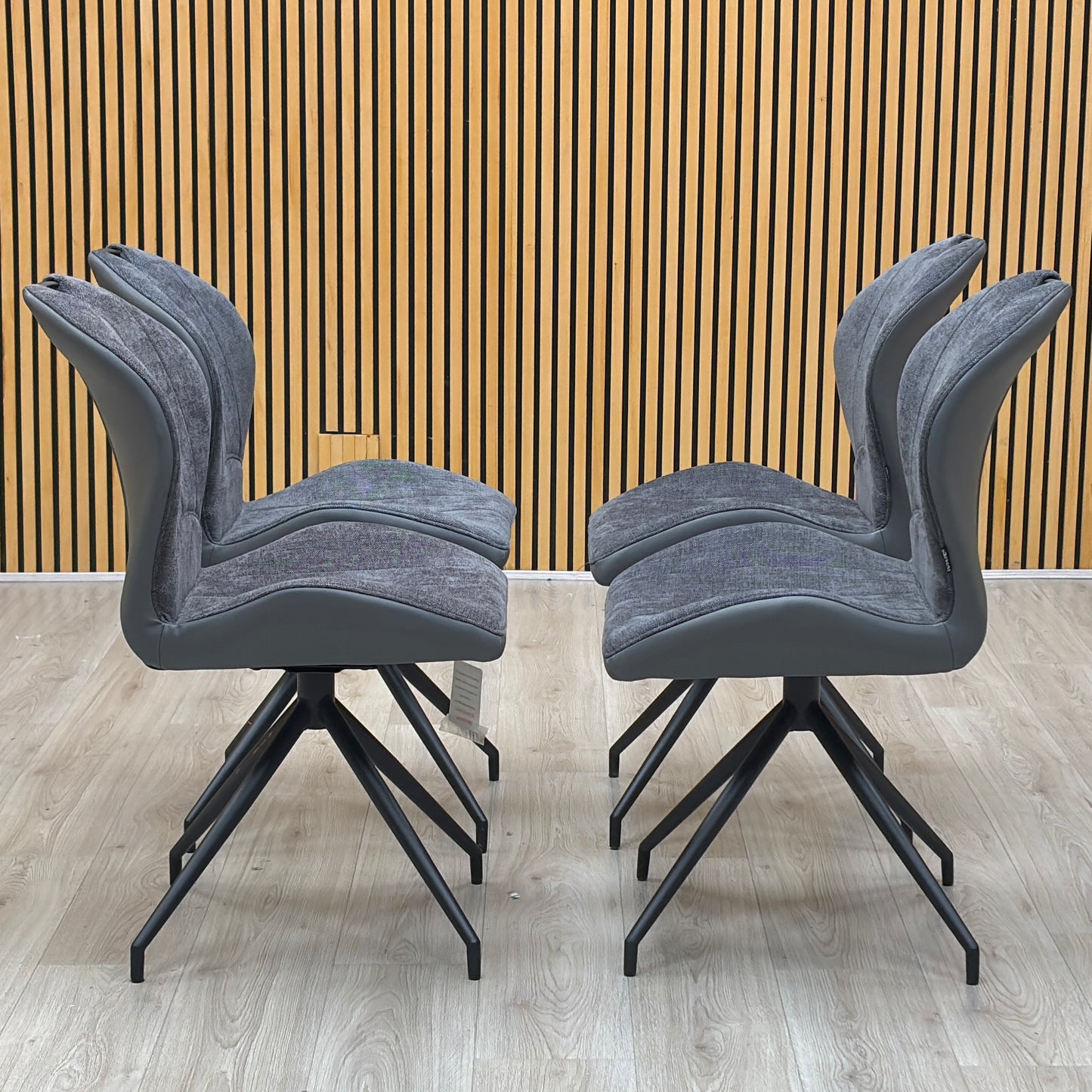 ‘Raul’ Anthracite Grey Fabric Set of 4 Swivel Dining Chairs