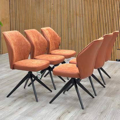 ‘Julio’ Te2 Terracotta Orange Fabric Set of 6 Swivel Dining Chairs