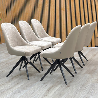 ‘Jose’ Pebble Beige Fabric Set of 6 Swivel Dining Chairs