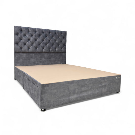 ‘Reggis’ Marble Grey Velvet 2 Draw Divan Base with Floor Standing Headboard - King