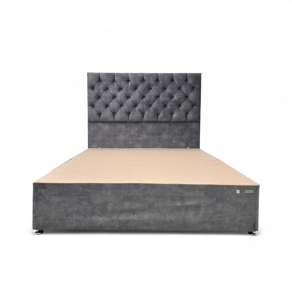 ‘Reggis’ Marble Grey Velvet 2 Draw Divan Base with Floor Standing Headboard - King
