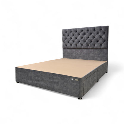 ‘Reggis’ Marble Grey Velvet 2 Draw Divan Base with Floor Standing Headboard - King