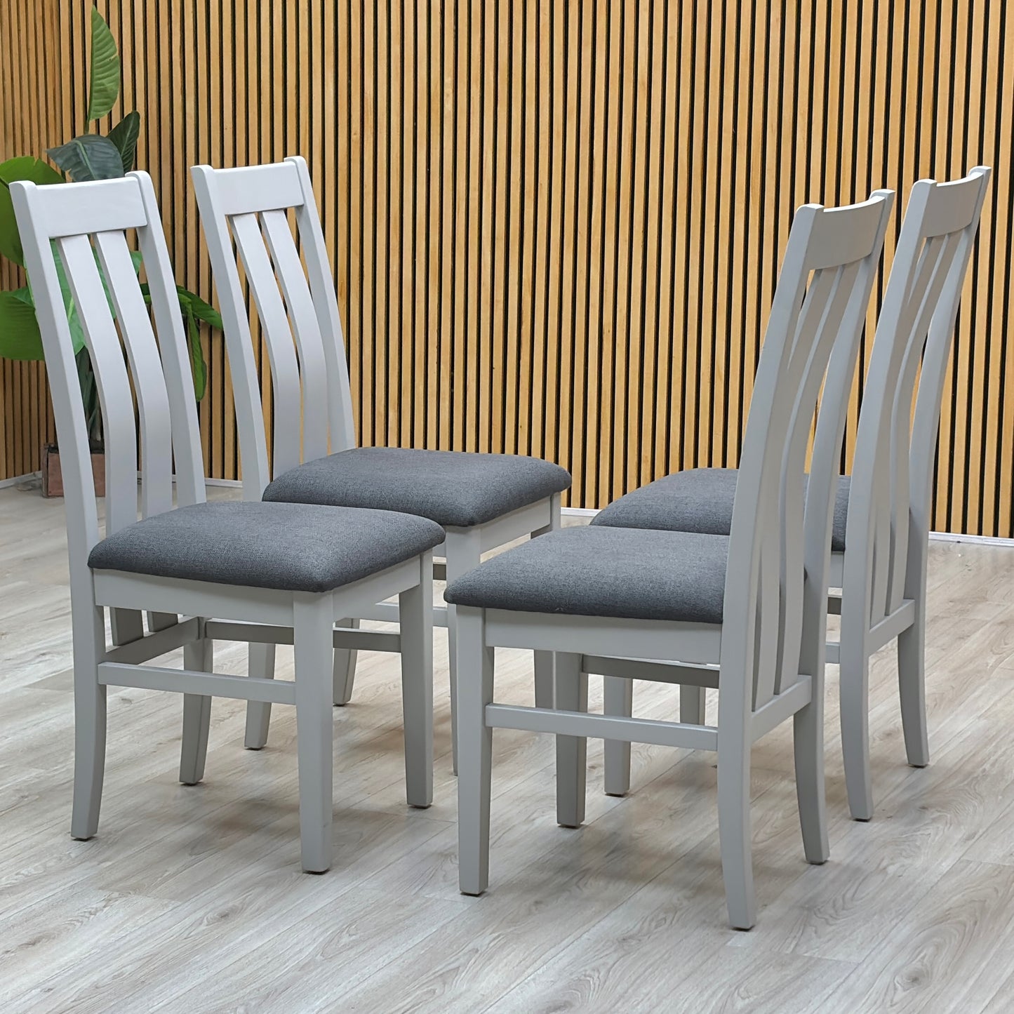 Furnitureland ‘Augusta’ Dark Grey Upholstered Set of 4 Slatted Back Dining Chairs