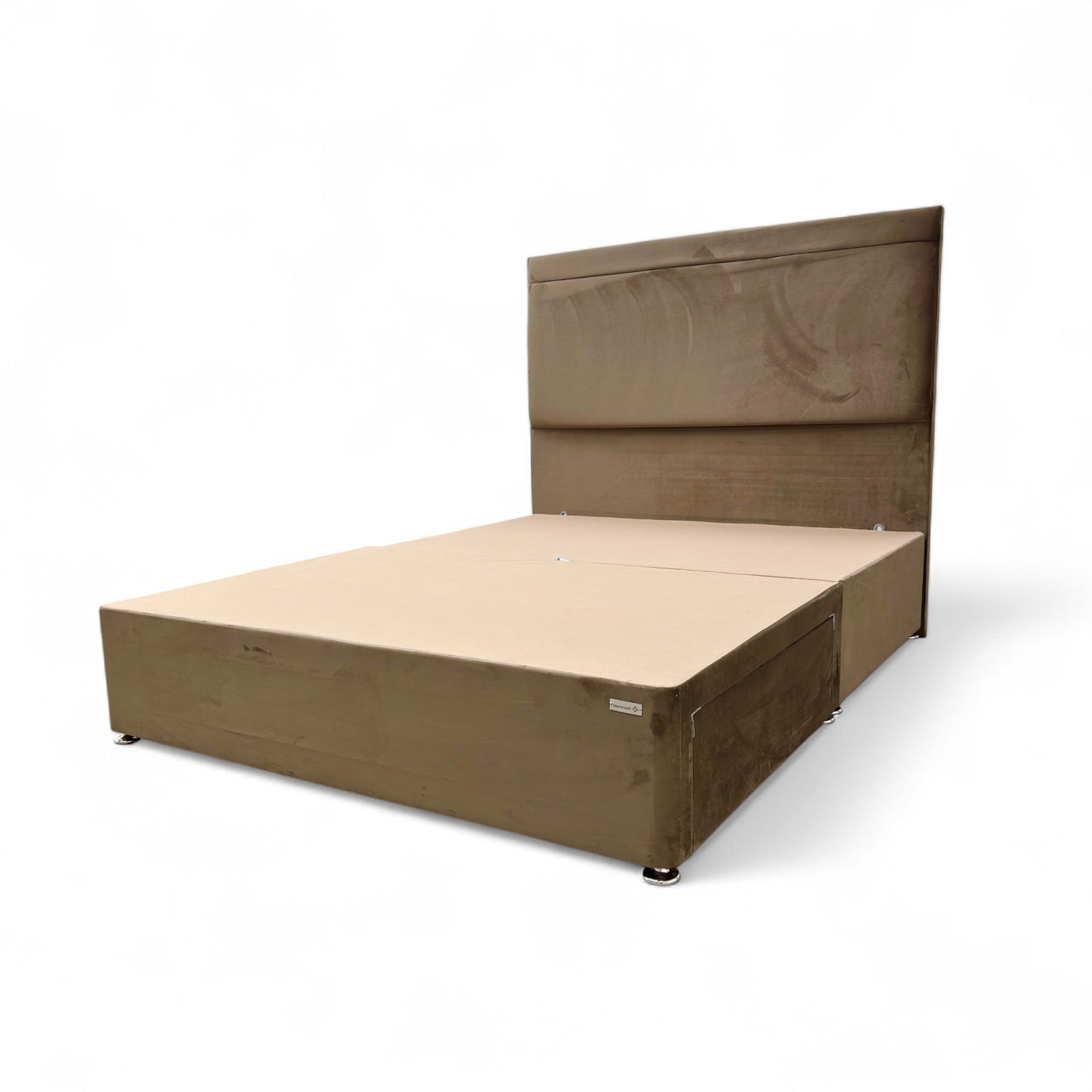 ‘Torino’ Chocolate Velvet 2 Draw Divan Base with Floor Standing Headboard - King