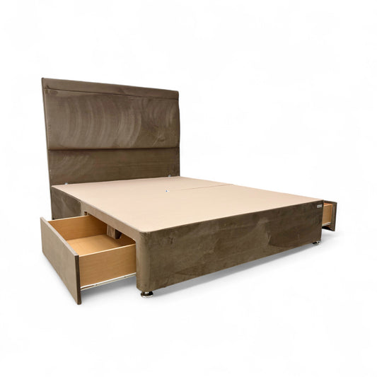 ‘Torino’ Chocolate Velvet 2 Draw Divan Base with Floor Standing Headboard - King