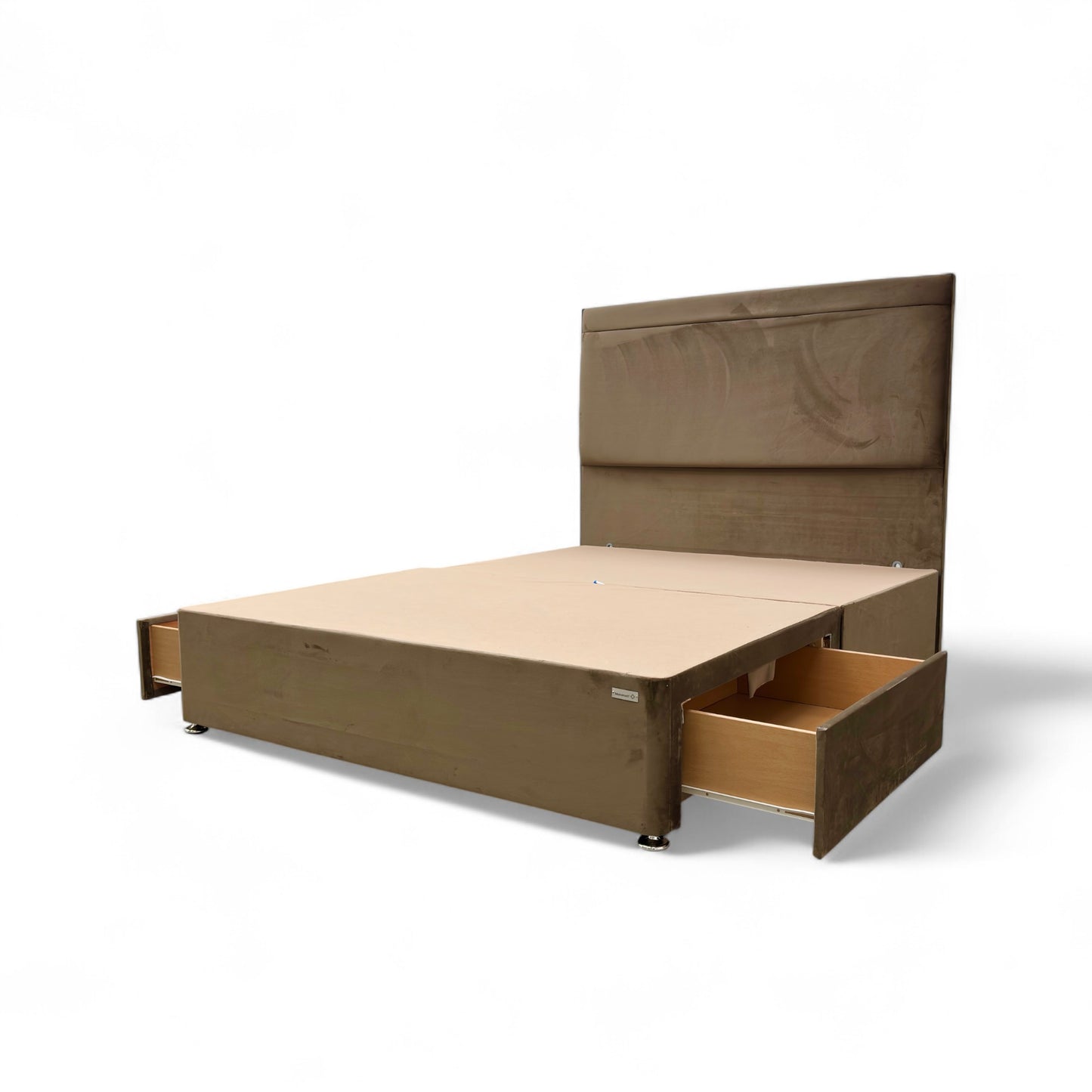 ‘Torino’ Chocolate Velvet 2 Draw Divan Base with Floor Standing Headboard - King