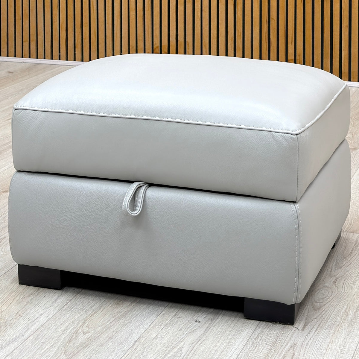 World of Leather 'Nova' Light Grey Leather Storage Footstool