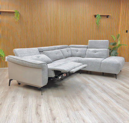 ‘Ontario’ Grey Fabric Power Recliner Right Hand Facing Open End Chaise Sofa