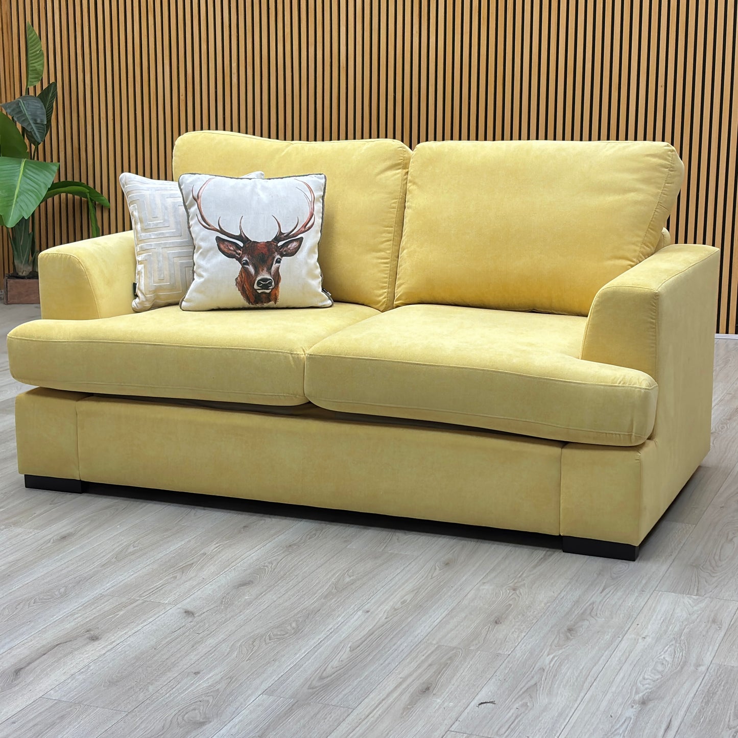 ‘Freya’ Lemon Yellow Freya Fabric 2 Seater Deluxe Sofa Bed
