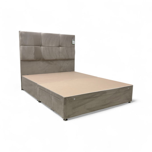 ‘Henry’ Stone Velvet 2 Draw Divan Base with Floor Standing Headboard - King