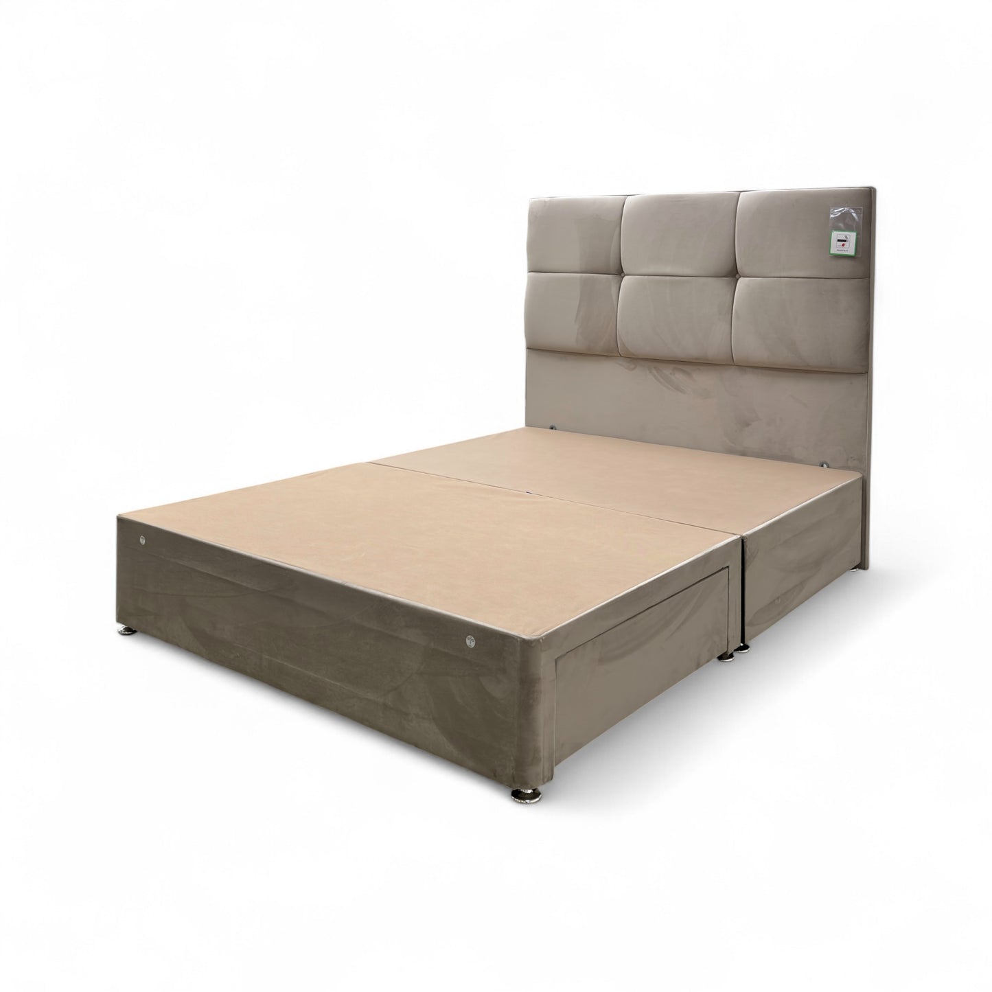 ‘Henry’ Stone Velvet 2 Draw Divan Base with Floor Standing Headboard - King