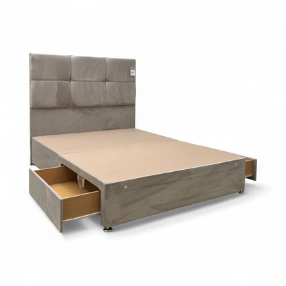 ‘Henry’ Stone Velvet 2 Draw Divan Base with Floor Standing Headboard - King