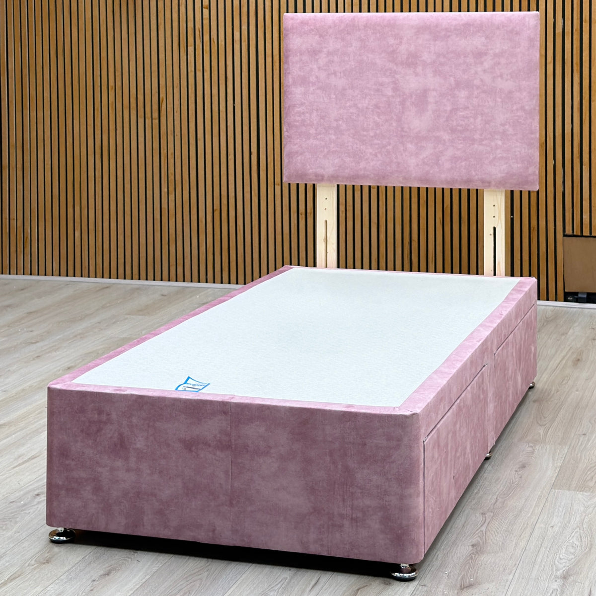 'Rosie' Spice Pink Velvet Strutted Headboard + 2 Drawer Divan Base - Single